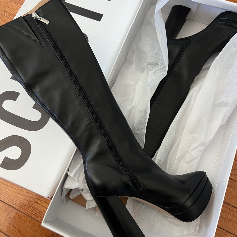 SCHUTZ Elysee Leather Platform Knee Boots - 7.5 / Black / Atanado Leather - Picture 5 of 7